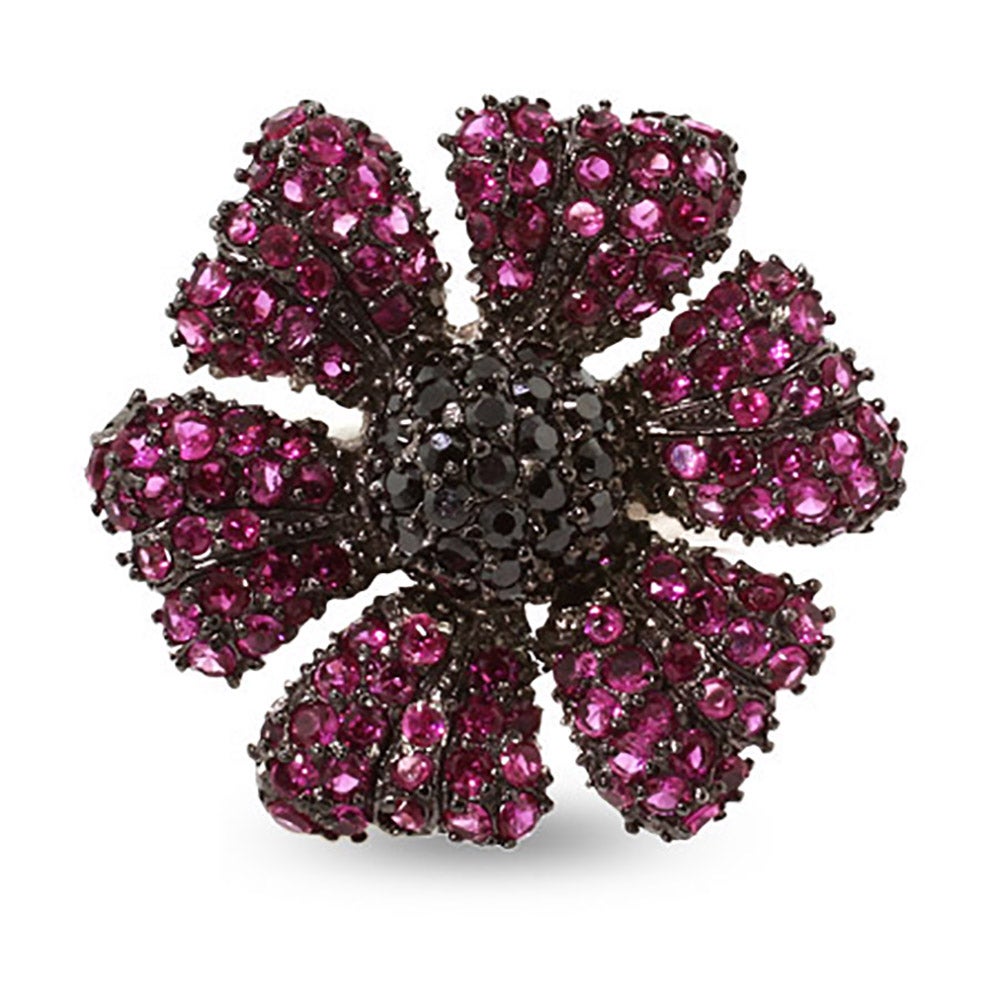 Magenta Flower Sterling Silver CZ Cocktail Ring | Eve's Addiction®