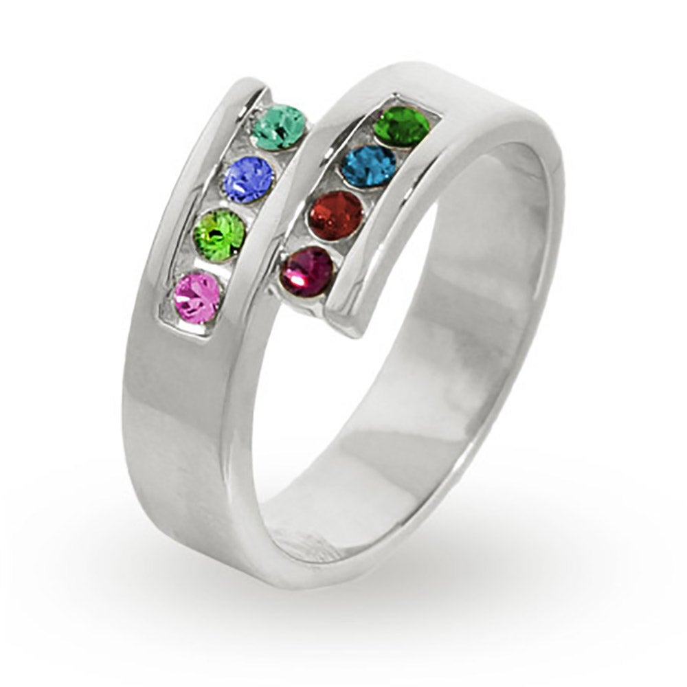 Personalized 8 Stone Silver Austrian Crystal Mother's Ring