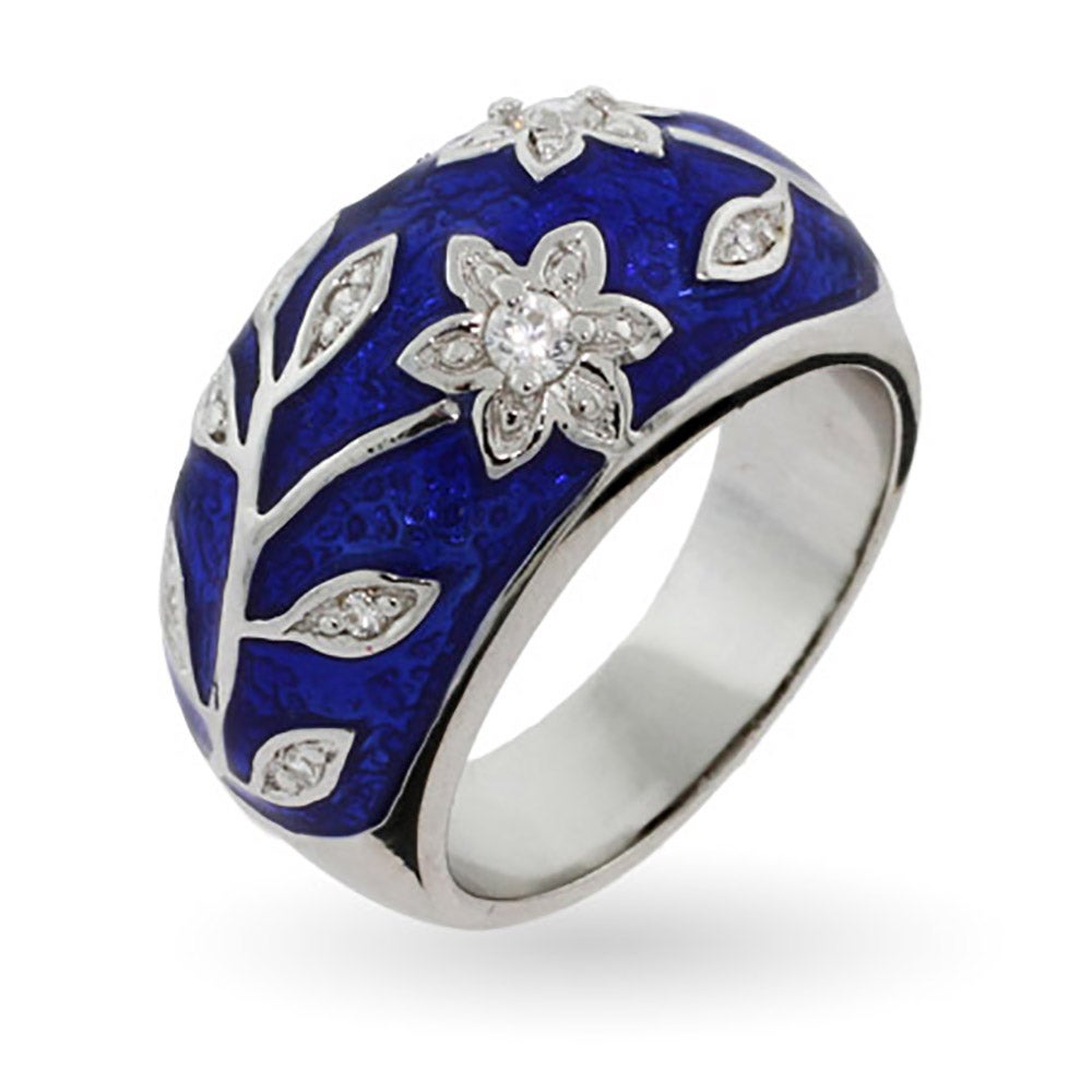 Royal Blue Enamel Ring with Vintage CZ Flower Design Eve's Addiction®