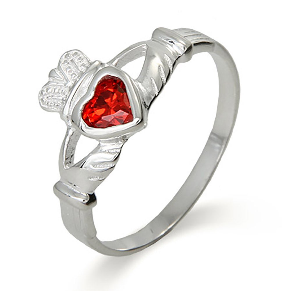 Sterling Silver Ruby CZ Claddagh Ring Eve's Addiction®