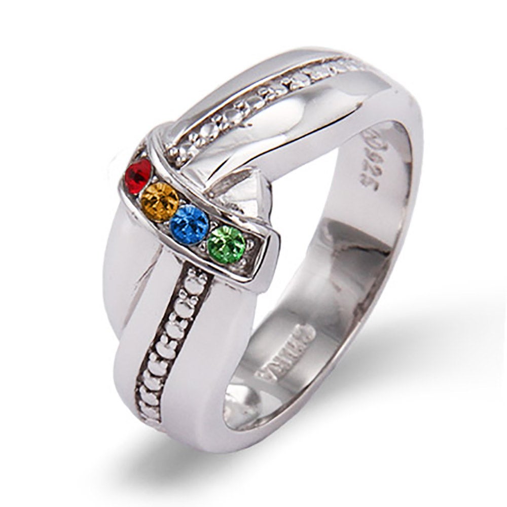 4 Birthstone Silver Mother's Love Knot Ring