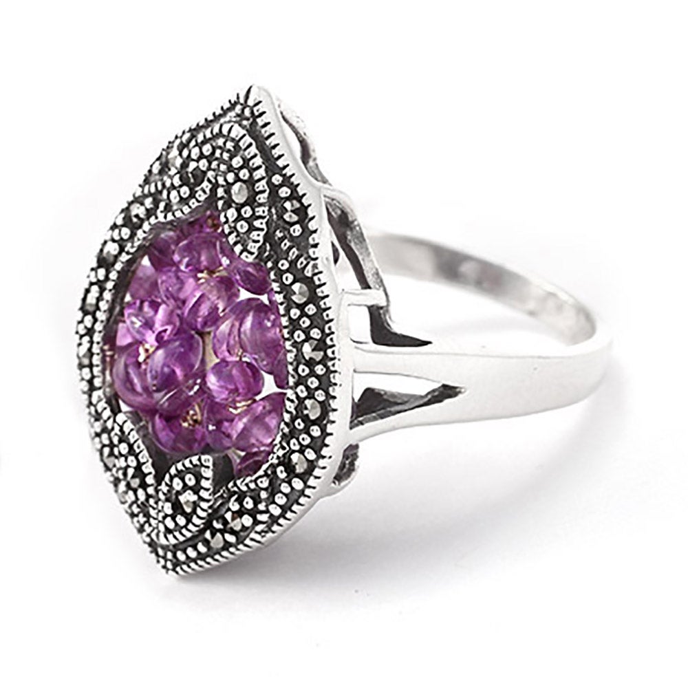Vintage Style Genuine Amethyst Beaded Marcasite Ring | Eve's Addiction®
