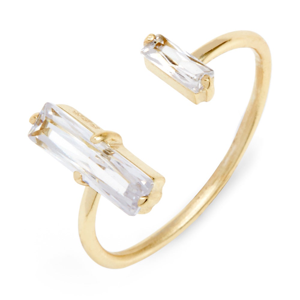 Double Baguette Open Center Gold Plated Cuff Ring Band