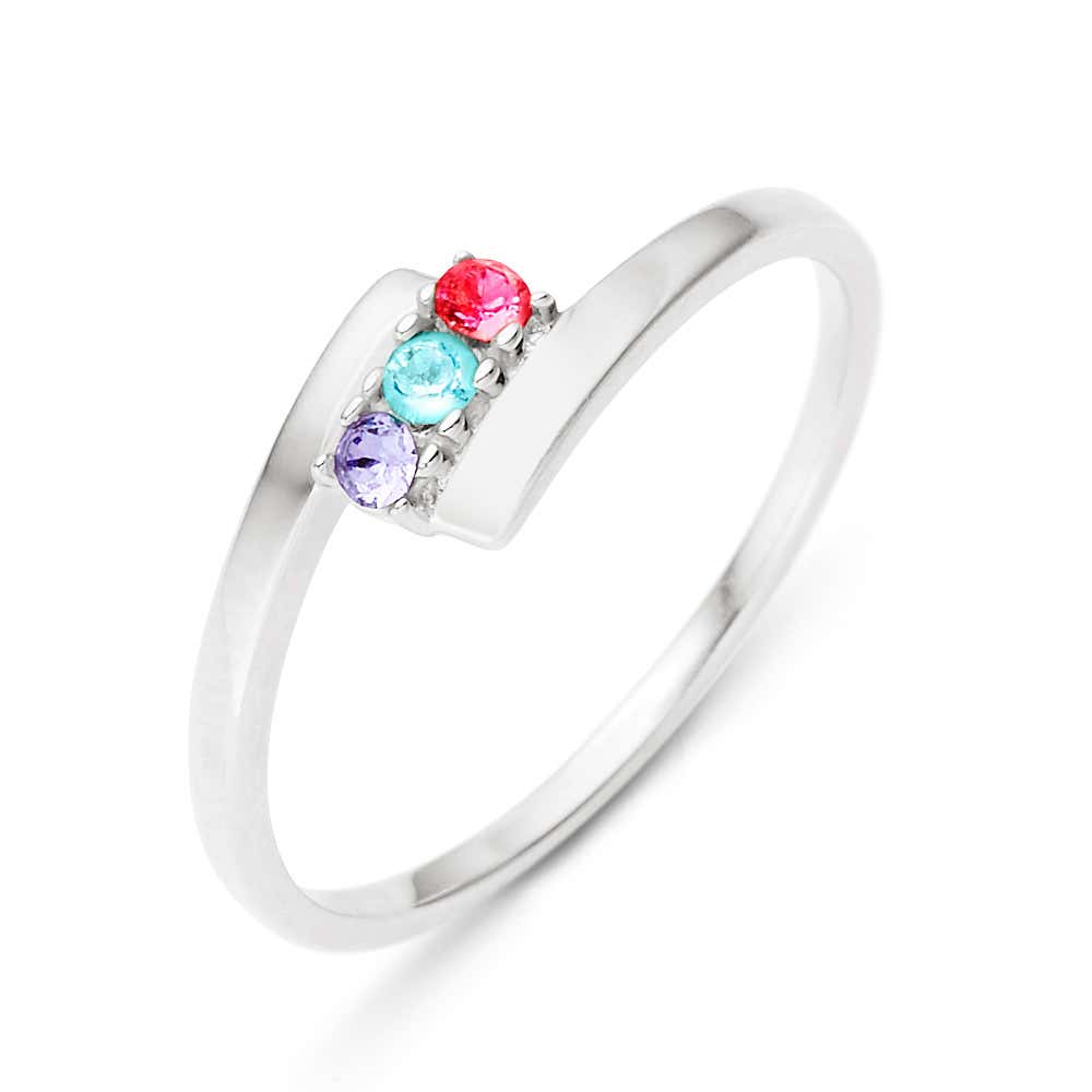 3 Stone Birthstone Silver Bypass Ring | Eve's Addiction