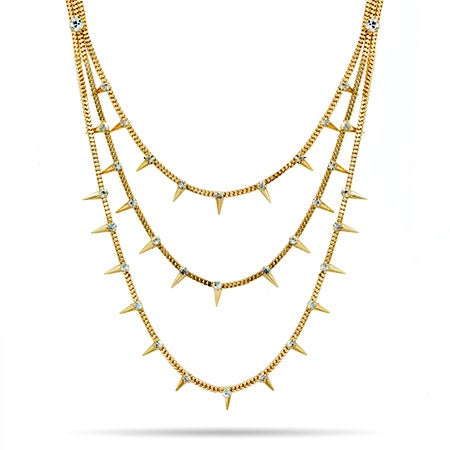 Spike and CZ Layered Gold Statement Necklace