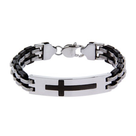 bracelet cross stainless steel engravable mens plate engraved