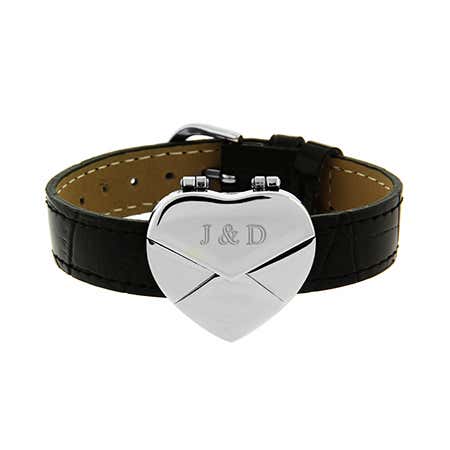 Where can you buy personalized leather bracelets and engravable heart bracelets in black leather