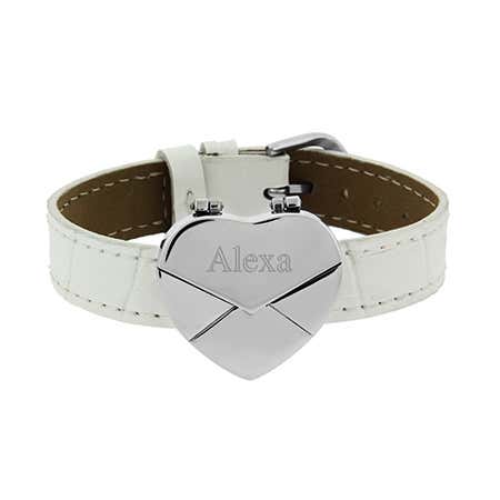 Where can you buy personalized leather bracelets and white leather engravable heart bracelets