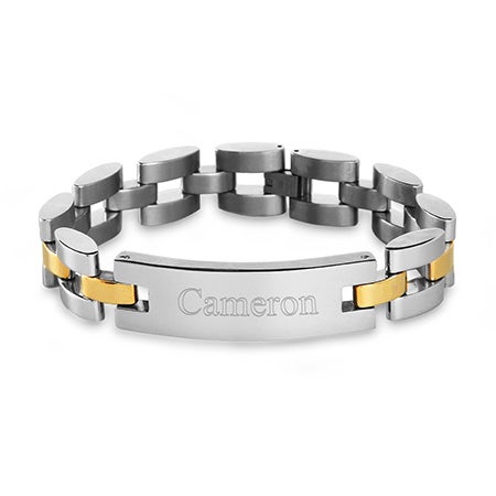 Personalized Jewelry For Him Engraved Bracelets Men Men S Two Tone Watch Link Engravable Id Bracelet Customizable 25 20