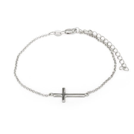 Sterling Silver Simple Sideways Cross Bracelet | Eve's Addiction®