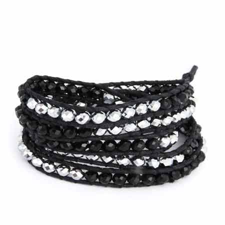 Chen Rai Silver and Black Leather Long Wrap Bracelet | Eve's Addiction®