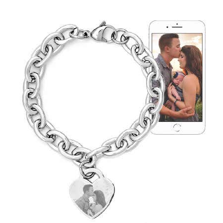 Customized photo bracelet and heart locket bracelet at Eves Addiction