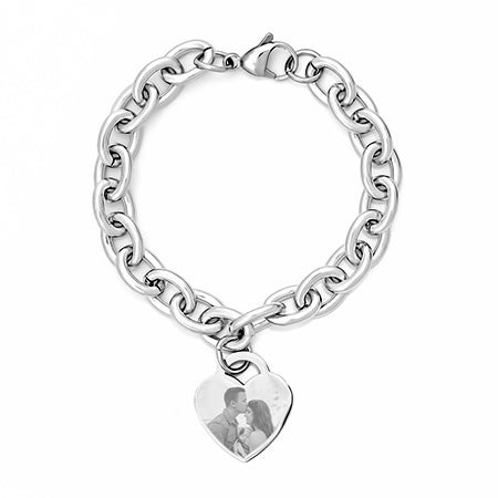 Stainless Steel Heart Charm Photo Bracelet | Eve's Addiction