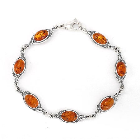 Sterling Silver Floral Design Baltic Amber Bracelet | Eve's Addiction®