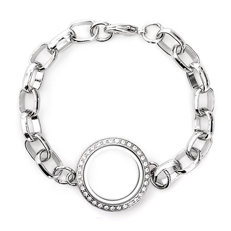 Diamond CZ Round Floating Charm Locket Bracelet