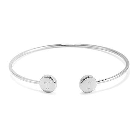 Sterling silver engravable initials open cuff bracelet, a valentines day gift for her