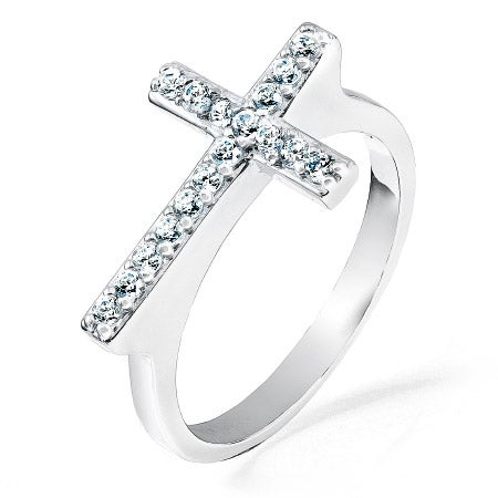 Sideways Cross Ring with Cubic Zirconia | Eve's Addiction®