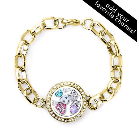 Floating Locket Silver Wrap Charm Bracelet Gold Cz Round Floating Locket Link Bracelet Customizable 23 80