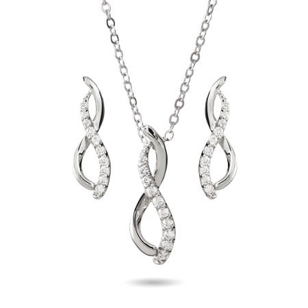 Elegant CZ Infinity Symbol Necklace and Earring Set