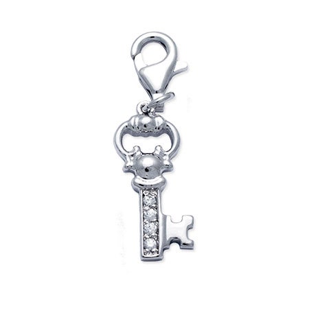 Sterling Silver CZ Key To My Heart Charm