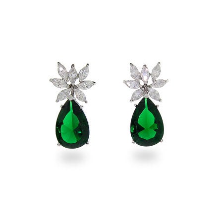 Emerald CZ Pear Drop Sterling Silver Earrings | Eve's Addiction®