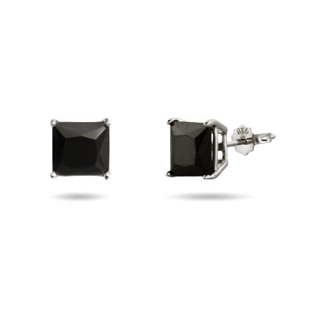Princess Cut 7mm Black CZ Studs in Sterling Silver | Eve's Addiction®