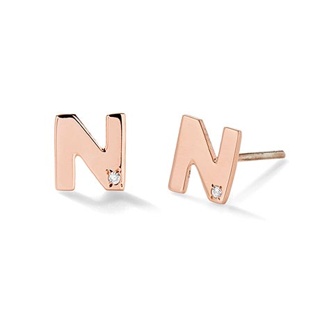 Rose Gold Initial Stud Earrings With Diamond Accents Eve S Addiction
