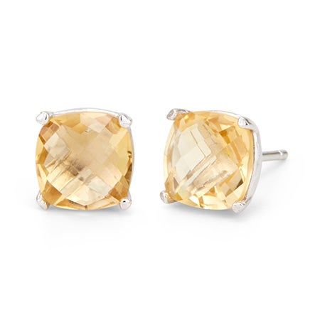 Genuine Citrine November Birthstone Stud Earrings In Silver