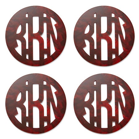 Acrylic Block Monogram coasters in wood for bridesmaids gifts and wedding gifts