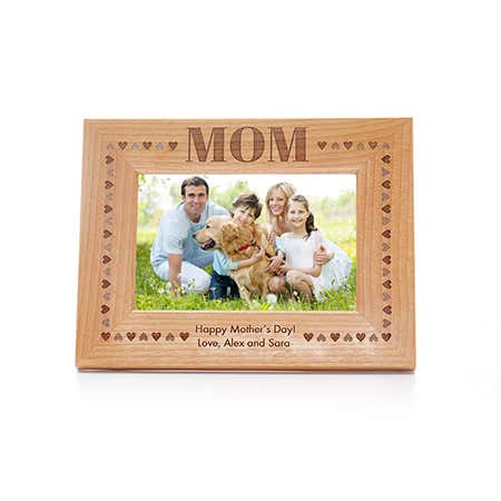 Personalized Mom Hearts Border Carved Wood Frame