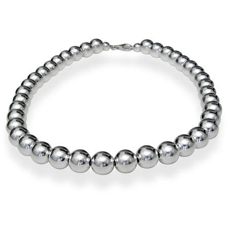 Designer Style 10mm Sterling Silver Bead Necklace | Eve's Addiction