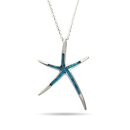 Opal Inlay Starfish Sterling Silver Pendant | Eve's Addiction®