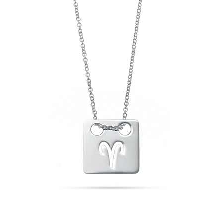 Zodiac Cut Out Silver Square Tag Pendant