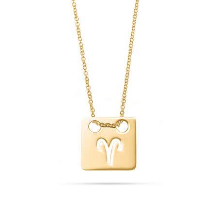 Zodiac Cut Out Gold Square Tag Pendant