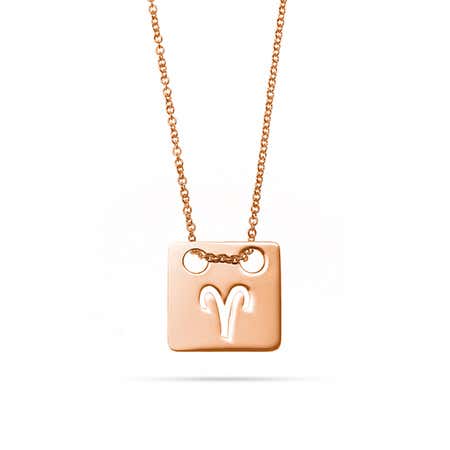 Zodiac Cut Out Rose Gold Square Tag Pendant