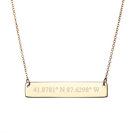 necklace gold bar 14k name coordinates custom numeral roman engravable initial necklaces