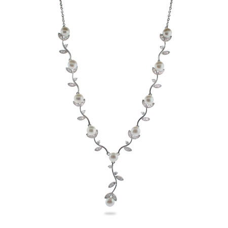 Pearl CZ Vine Necklace