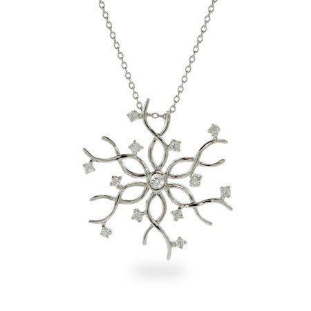 Elegant Silver and CZ Snowflake Pendant