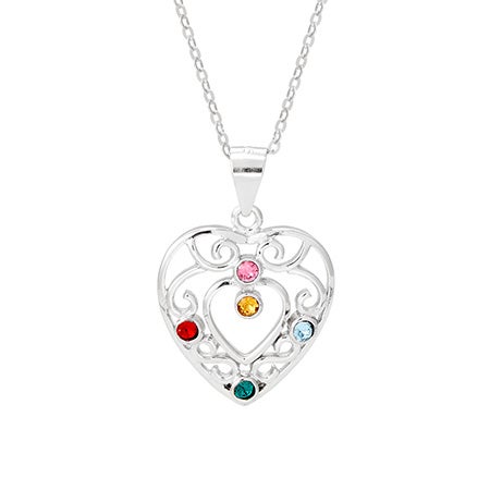 Vintage Style 5 Stone Filigree Heart Necklace