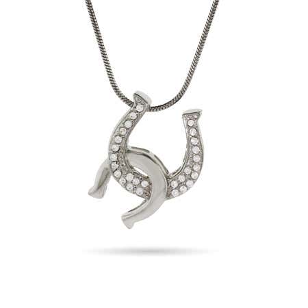 Double the Luck Cz Sterling Silver Horseshoe Pendant
