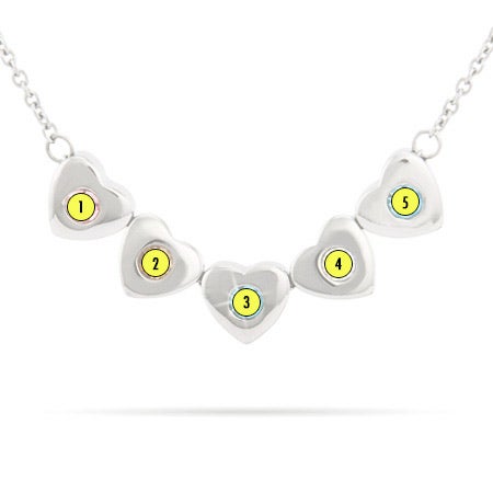 5 Stone Family of Hearts Custom Birthstone Necklace