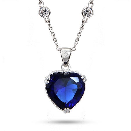 Movie Inspired Heart of the Ocean Sapphire CZ Heart Necklace