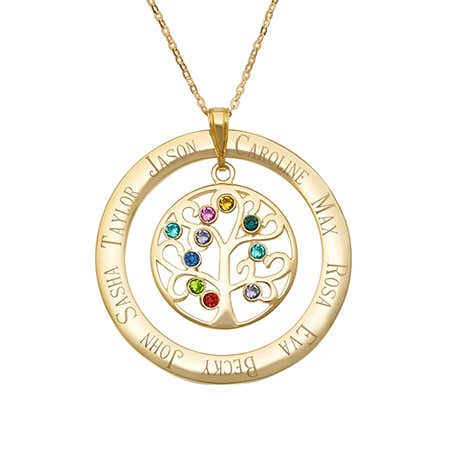 pendant stone tree engraved gold birthstone plated