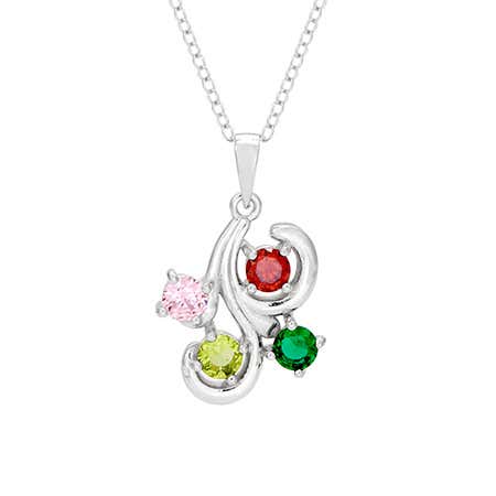 Grandchildren jewelry for grandma sterling silver swirl necklace with custom birthstones