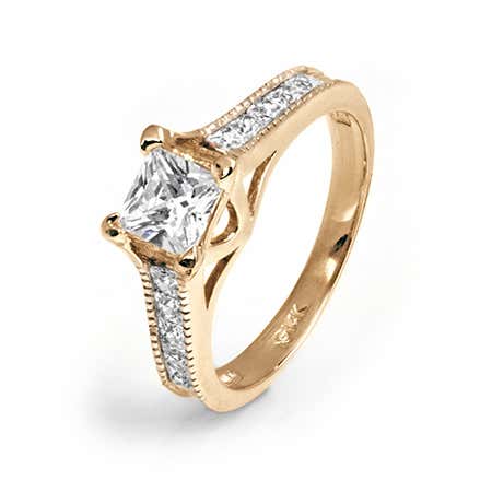 14K Gold Princess Cut Channel Set CZ Engagement Ring