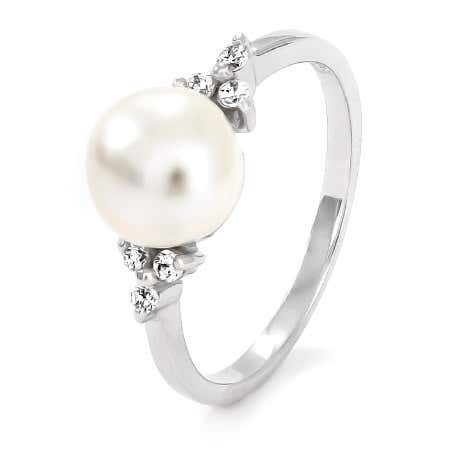 Sterling Silver Pearl and Cubic Zirconia Ring