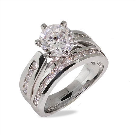 Brilliant Cut Channel Set CZ Engagement Ring Set