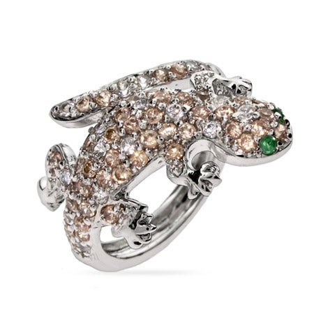Designer Inspired Champagne & Emerald CZ Lizard Cocktail Ring | Eve's ...