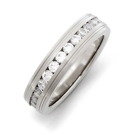Engraved Stainless Steel CZ Eternity Band