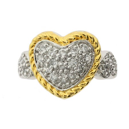Designer Inspired Gold Cable Pave CZ Heart Ring | Eve's Addiction®